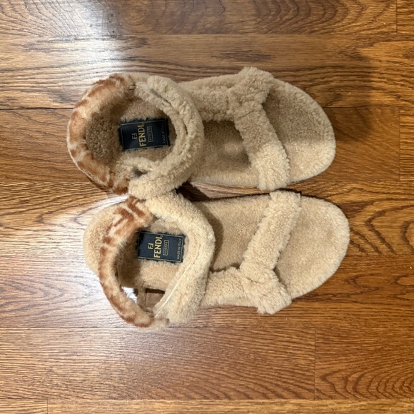 Fendi Tan Fuzzy Sandals - Picture 2 of 9